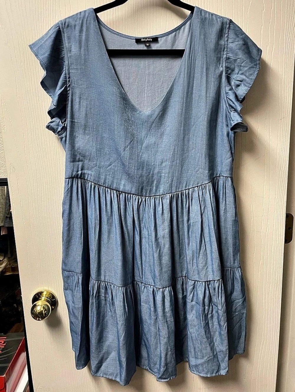 RolyPoly Blue Chambray Tiered Mini Dress